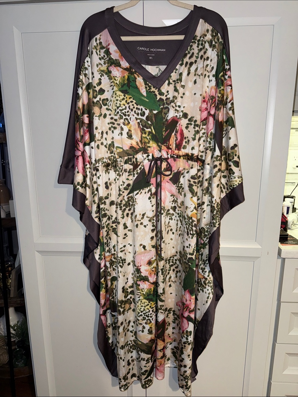 Carole Hochman Tropical Cheetah Poly-Spandex Lounge Caftan Gown - M/L